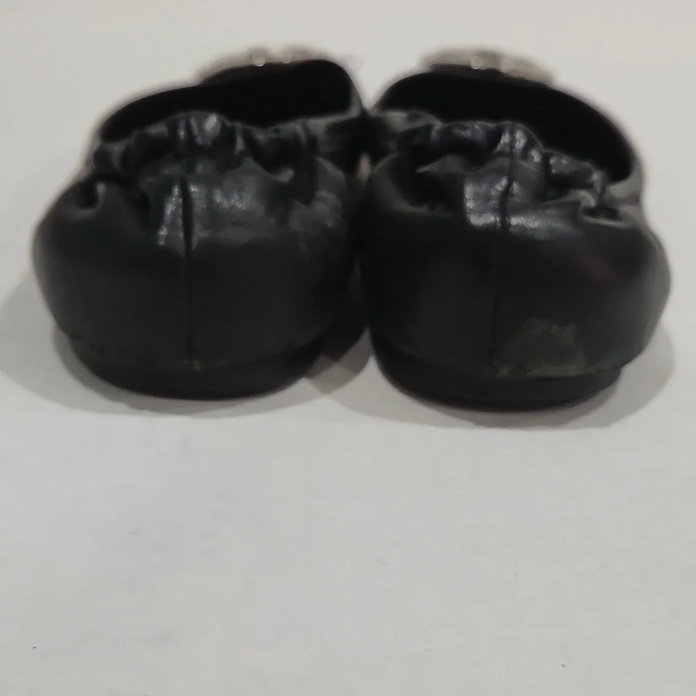 Tory Burch Black Flats With Silver Logo Size 9.5